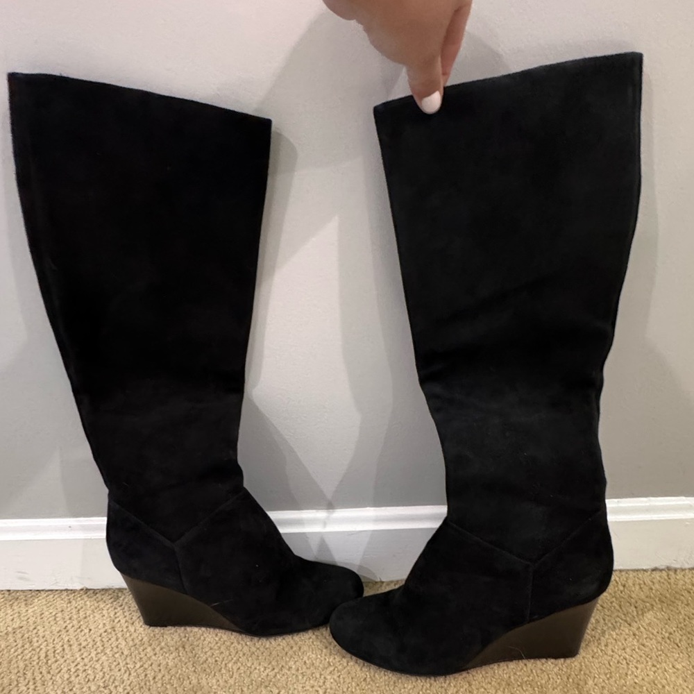 Cole Haan Black Suede Knee-High Wedge Boots excellent condition 9.5!!!